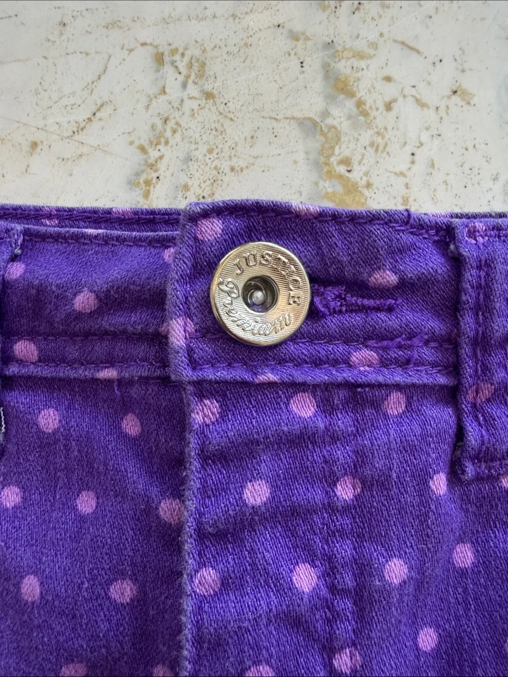 Justice Girls Purple Polka Dot Bedazzled Pocket Shorts Size 14 Regular